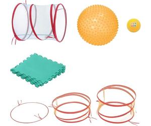 Ludi - Percorso motorio - Tunnel di Gioco + 3 Archi di Diverse Altezze + Grande Pallone a Piccole + Piccolo Pallone Morbido + Tappetino da Pavimento 6 lastre - Babygym - dai 2 Anni