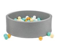 LUDI - Piscina a sfera rotonda in schiuma - Ø 90 cm x H 30 cm - per bambini dai 6 mesi - 100 palline incluse - Tessuto morbido e lavabile - Colore Grigio - Favorisce la capacità motoria e il