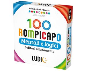 LUDIC - 100 Rompicapo Mentali e Logici- Solitario Allena-mente Per Ogni Età | Rompicapo con 100 schede e 10 Livelli di Difficoltà, Gioco in Solitario o in Gruppo, Idea Regalo Intelligente, Giochi Mentali