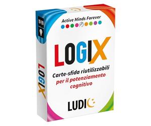 LUDIC - Cards LogiX - Carte-Sfida Riutilizzabili per il Potenziamento Cognitivo | Gioco di Logica con Enigmi ed Esercizi Mentali Progressivi, Gioco di Società per Tutte le Età, 10-99 Anni, Idea Regalo