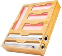 LudoHome Distributore di Carta Alluminio e Pellicola in bambù con taglierino, organizzatore di Sacchetti per Il congelatore, organizzatore 6 in 1 per Cucina, 4 Scomparti per Sacchetti e 2 taglierini