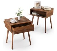 LUE BONA Comodino Camera da Letto Set di 2,Tavolini con Cassetto e Vano Portaoggetti Nascosto,4 Gambe in Legno,Tavolini per Soggiorno,Camera da Letto,Marrone,40 x 50x 60 cm
