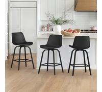 LUE BONA Girevole 360° Sgabelli Cucina Set 3 con Pelle Seduta Imbottita,Telaio in Metallo 66 cm Sgabelli Bar,Sedia da Cucina con Schienale e Poggiapiedi per Cucina,Soggiorno,Bar,Nero