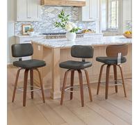 LUE BONA Girevole 360° Sgabelli Cucina Set 3 con Seduta Imbottita,Telaio in Legno 67 cm Sgabelli Bar,Sedia Bar con Schienale e Poggiapiedi per Cucina,Soggiorno,Bar,Nero