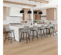 LUE BONA Girevole 360° Sgabelli Cucina Set 6 con Pelle Seduta Imbottita,Telaio in Metallo 66 cm Sgabelli Bar,Sedia da Cucina con Schienale e Poggiapiedi per Cucina,Soggiorno,Bar,Gray
