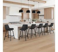 LUE BONA Girevole 360° Sgabelli Cucina Set 6 con Pelle Seduta Imbottita,Telaio in Metallo 66 cm Sgabelli Bar,Sedia da Cucina con Schienale e Poggiapiedi per Cucina,Soggiorno,Bar,Nero