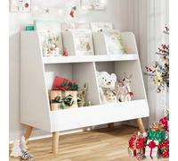 LUE BONA Libreria Montessoriana per Bambini,Porta Giochi Bambini con 2 Scomparti e Portagiochi,Scaffale Salvaspazio per Contenitore Giochi Bambinis,32 x 82 x 69 cm,Bianca