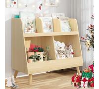 LUE BONA Libreria Montessoriana per Bambini,Porta Giochi Bambini con 3 Scomparti e Portagiochi,Scaffale Salvaspazio per Contenitore Giochi Bambinis,32 x 82 x 69 cm,Beige