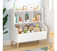 LUE BONA Libreria Montessoriana per Bambini,Porta Giochi Bambini con 3 Scomparti e Portagiochi,Scaffale Salvaspazio per Contenitore Giochi Bambinis,36 × 61 × 71 cm,Bianca