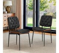 LUE BONA Set di 2 Sedie da Pranzo, Pelle Sintetica con Schienale in Legno Curvato, Stile Retrò e Moderno per Soggiorno e Sala da Pranzo, Nero