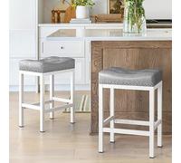 LUE BONA Set di 2 Sgabello da Bar con 8.5cm Sedile Imbottito,Altezza di 61cm Sgabello Alto,Sgabelli per Cucina e Bar,Struttura in Metallo,per Pranzo,Cucina,Bar,Beige Chiaro Grigio+Bianco