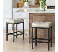 LUE BONA Set di 2 Sgabello da Bar con 8.5cm Sedile Imbottito,Altezza di 61cm Sgabello Alto,Sgabelli per Cucina e Bar,Struttura in Metallo,per Pranzo,Cucina,Bar,Beige Chiaro Grigio+Nero