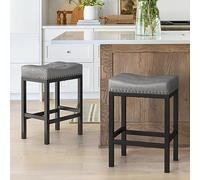 LUE BONA Set di 2 Sgabello da Bar con 8.5cm Sedile Imbottito,Altezza di 61cm Sgabello Alto,Sgabelli per Cucina e Bar,Struttura in Metallo,per Pranzo,Cucina,Bar,Grigio Scuro+Nero