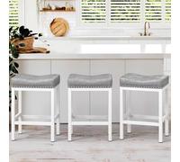 LUE BONA Set di 3 Sgabello da Bar con 8.5cm Sedile Imbottito,Altezza di 61cm Sgabello Alto,Sgabelli per Cucina e Bar,Struttura in Metallo,per Pranzo,Cucina,Bar,Beige Chiaro Grigio+Bianco