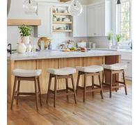 LUE BONA Set di 4 Sgabelli da Bar, Sgabelli da Bar Alti 61 cm, Sgabelli da Cucina con Seduta in Ecopelle e Poggiapiedi, Sgabello da Bar Moderno per Ristorante, Soggiorno, Bar, Bianco Antico