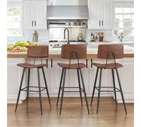 LUE BONA Sgabelli Bar Set di 3, Sgabello Bar con Schienale, Marrone Rossastro, Design Moderno, Altezza del Sedile: 63 cm per Pizzerie Pub Ristoranti Hotel Soggiorno Ufficio
