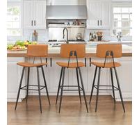 LUE BONA Sgabelli Bar Set di 3, Sgabello Bar con Schienale, Marrone Whiskey, Design Moderno, Altezza del Sedile: 63 cm per Pizzerie Pub Ristoranti Hotel Soggiorno Ufficio