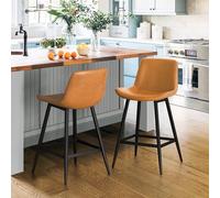 LUE BONA Sgabello da Bar Set di 2,Sgabello Alto con Poggiapiedi e Schienale,Sgabelli da Cucina,Seduta Alta 61 cm,Pelle PU Sgabelli Bar per Cucina e Penisola,Bar,Ristorante,Marrone Whisky