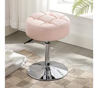 LUE BONA Sgabello da Toeletta Girevole a 360°, Regolabile in Altezza, Sgabello da Trucco in Pelle PU con Design Trapuntato, Rosa