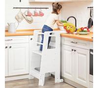LUE BONA Torre Montessoriana Legno, Regolabile Torre di Apprendimento con Gambe di Sicurezza, Montessoriana per Bambini 1 Anno, Bianco, per Cucina Bagno e Salotto