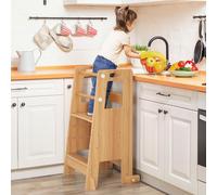 LUE BONA Torre Montessoriana Legno, Regolabile Torre di Apprendimento con Gambe di Sicurezza, Montessoriana per Bambini 1 Anno, Colore Legno Scuro, per Cucina Bagno e Salotto