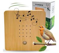 Lüttenburg Soundbox bianco con frontale in legno di bambù, con sensore di movimento, suono chiaro e canto degli uccelli, carillon per bagno, corridoio, supporto da parete