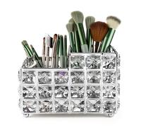 LUEXBOX Crystal Makeup Brush Holder, One-Piece Square Brush Organizer, Cosmetics Brush Storage Container for Table, Dresser, Bathroom, Bedroom Organiz