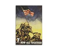 LUEXUHEY Poster su tela, stampa artistica da parete con scritta "Now All Together" della Seconda Guerra Mondiale degli Stati Uniti, propaganda militare USA, per soggiorno, camera da letto, decorazione
