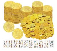 Lufdegim 100 monete d'oro pirati, tesoro, in plastica, monete d'oro, per feste di compleanno per bambini, Halloween, giocattoli