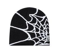 Lufdegim Cappello Spider Web Berretti in Maglia Beanie Y2k per Uomo Donna, Trendy Berretto Slouchy Morbido Cappello in Maglia, Y2K Beanie, nero/bianco, Taglia unica