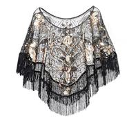 Lufdegim Scaldacollo da donna Stola, anni '20, sciarpa da donna con paillettes, stile retrò, per matrimoni, gatsby, feste, abito da sera, Nero , 15cm