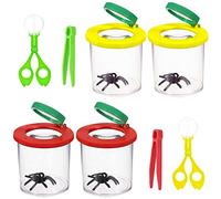 LUFEIS Barattolo per Insetti per Bambini, Educational Toys Barattolo Osserva Insetti, 4 Pezzi Lenti d'Ingrandimento con Pinzette in Plastica, Contenitore per Lente, per Piccoli Animali