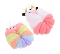 Luffa da Bagno Animale 2 Pezzi in Pe per Bambini Cartoon | Maiale e Mucca, Esfoliante e Rapido Asciugatura, Produce Schiuma Abbondante, Formato Grande