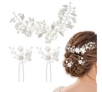 LUFFLOK 3 Pezzi Fermaglio Capelli Donna Elegante, Accessori Capelli Sposa | Ghirlanda C e Forma di U Fermaglio Capelli Punti Luce Capelli Sposa con Forcine per Capelli e Forcine Capelli Donna