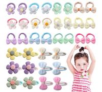 LUFFLOK 36 Pezzi Accessori Capelli Fermagli Capelli e Elastici Capelli | Fiocco e Fiori Color Caramella per Ragazze e Bambina Elastici per Braccialetti per Giocare o Andare a Scuola (36 pezzi)