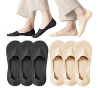 LUFFLOK Calzini da Ballerina, Calzini Fantasmini Cotone, 6 Paia di Calzini Invisibili Antiscivolo, Calzini Ultra Bassi da Donna, Calzini in Seta Fredda per Loafers, Scarpe Basse e Canvas, Nudo + Nero