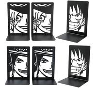 Luffy Black Metal Book Ends Anime Cartoon Bookends, Home Office Storage Gift for Hobby Anime Fans and Friends (3Pcs One Piece)