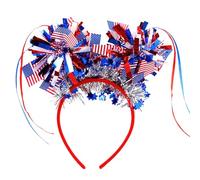 Lufsun Cerchietto per capelli con pompon patriottico per il 4 luglio, blu, rosso, bianco, bandiera USA, nastro decorativo per capelli, per donne, uomini, ragazze, feste patriottiche, carnevale, 1
