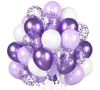 Luftballons Lavendel Lila Violett Weiß, 60 pezzi 12 zoll Latex Luftballons Hochzeit Helium Ballons Metallic Konfetti Glitzer für Mädchen Frauen Geburtstag Baby Shower Abschluss Party Deko