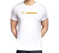 Lufthansa Airline Black Graphic Tee Shirt Mens Short Sleeve Cotton T-Shirt Fashion T Shirt Casual Tops Clothing White L