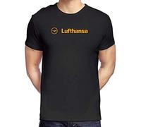 Lufthansa Airline Black Graphic Tee Shirt Mens Short Sleeve Cotton T-Shirt Fashion T Shirt Casual Tops Clothing Black M