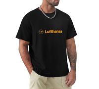 Lufthansa Airline Black Graphic Tee Shirt Mens SHT Sleeve Cotton T-Shirt Fashion T Shirt Casual Tops Black XL