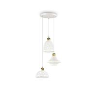 Sospensione Vintage-Decò Lugano Metallo Bianco 3 Luci E27