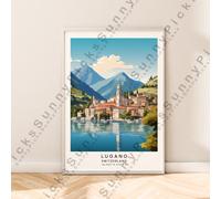 Lugano Svizzera Viaggi Poster Illustrazione Stampa Grafica Regalo senza Cornice