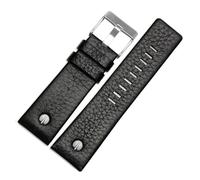 LUGEMA Cinturino For Orologio In Vera Pelle Da 22 24 26 27 28 30 32 Mm Compatibile Con Bracciale Diesel DZ7370 DZ7313 DZ7413 DZ7257(Black silver buckle,30mm)