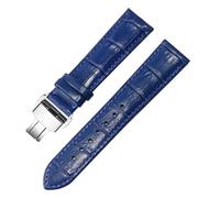 LUGEMA Cinturino For Orologio In Vera Pelle For Uomo E Donna, Fibbia Ad Ago Con Catena A Farfalla(Blue Silver B,24mm)