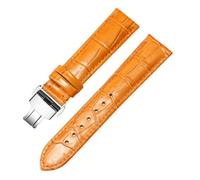 LUGEMA Cinturino For Orologio In Vera Pelle For Uomo E Donna, Fibbia Ad Ago Con Catena A Farfalla(Orange Silver B,16mm)