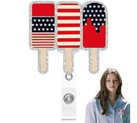 Luglio Infermiera Ruolo, Bandiera Revers Pin, 4° Glitter Design Acrylname Tags Clips, nome retrattile porta carta d'identità, ago patriottico per infermiera Doctor Teacher