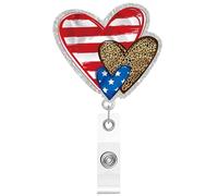 Luglio Infermiera Ruolo, Bandiera Revers Pin, 4° Glitter Design Acrylname Tags Clips, nome retrattile porta carta d'identità, ago patriottico per infermiera Doctor Teacher