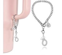 LUHOHI Ciondoli in argento a forma di lettera per Stanley Cup - Ciondoli a forma di corona accessori per manico Stanley da 1,18 ml, portachiavi con iniziale e bottiglia d'acqua con diamanti glitterati
